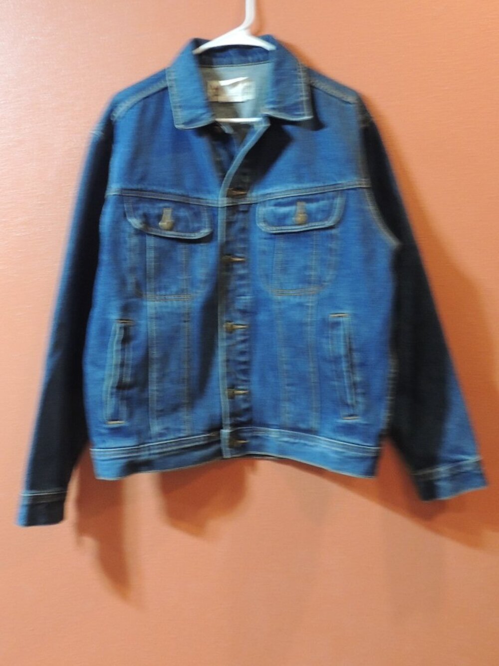 Wrangler Rugged Wear Jacket Men Medium Pockets Denim Blue Jean Jacket